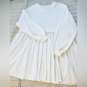 White Pleated Long-Sleeve Tunic